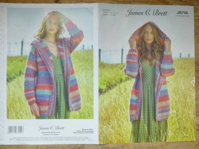 JAMES C BRETT JB798 LADIES 30-48" MARBLE CHUNKY HOODED CARDIGAN KNITTING PATTERN - Image 1 of 2