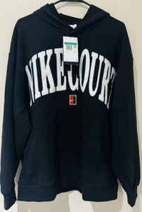 NikeCourt Heritage Dri-FIT Fleece Tennis Logo Hoodie Black White Mens XL New - Picture 1 of 5