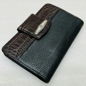BRIGHTON Brown & Black Croc Print Checkbook Bifold 7" x 4.5" Wallet • VGUC‼ - Picture 1 of 14