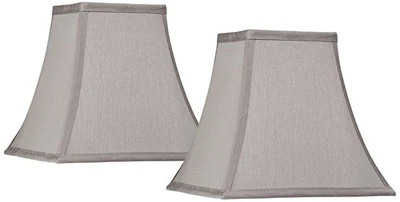 SPRINGCREST Set of 2 Square Lamp Shades Pewter Gray Small 5.25x10x9.5 Spider Harp and Finial
