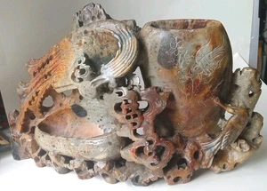 Vintage Vase handgeschnitzt chinesischer Speckstein Drache und Vögel Vase schöner Zustand - Bild 1 von 13