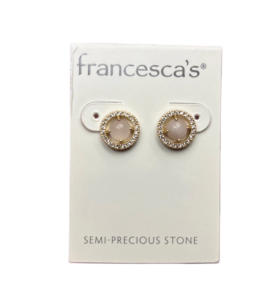 Золото и румяна розовый розовый кварц серьги-гвоздики с CZ кристалл акценты новый с Ярлыками - Изображение 1 из 1