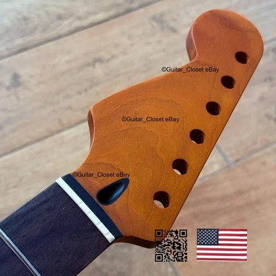 Roasted Maple Rosewood Strat Neck Left Handed Lefty Nitro Fits Fender LSR7 - Image 1 of 4