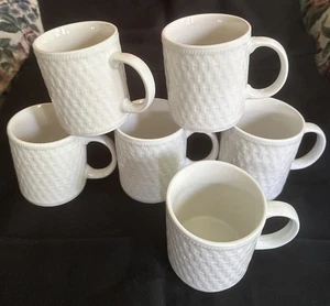 Oneida Wicker Set Of 6 White 12 Oz Coffee Mug Cup Weave Woven Stoneware New - Picture 1 of 5
