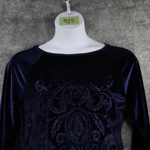 Chicos Shirt 2 Damen L dunkelblau Samt Ausbrenner Blumen Pullover Oberteil 3/4 Arm - Bild 1 von 6