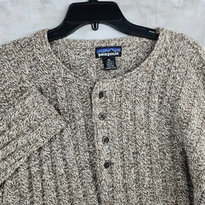 Suéter Henley Patagonia Lana Para Hombres XL Marrón Tejido Botón Manga Larga Acanalado - Imagen 1 de 7