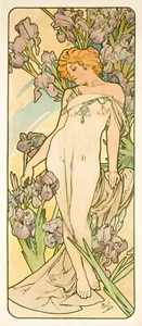 The Flowers Iris 1898 Alphonse Mucha Art Nouveau Giclee Canvas Print 14x32 - Picture 1 of 3