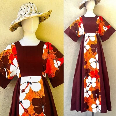 Vestido Hawaiano Vintage BJ’s Fashions Of Hawaii 60’s 70’s Barkcloth S Foto 1 de 4