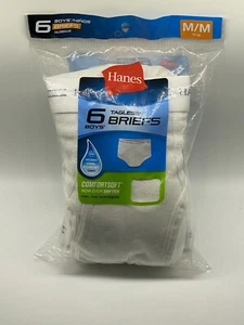 Hanes~Boys 6-Pairs Tagless Briefs Underwear Wicking Comfort Soft Size M/M~ White - Picture 1 of 3