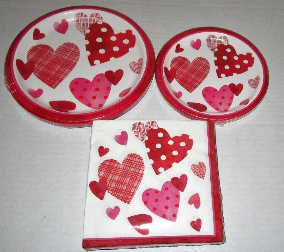 PLATOS Y SERVILLETAS DE PAPEL DÍA DE SAN VALENTÍN 58 piezas CORAZONES ALEGRES Foto 1 de 1