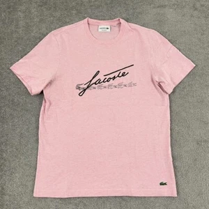 LACOSTE Shirt Mens Size FR 5 Large Regular Pink Script Logo Graphic Tee Preppy - Picture 1 of 10