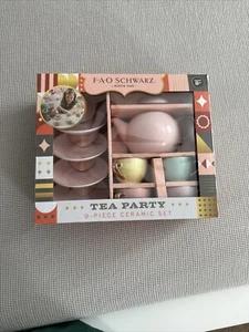 FAO Schwarz Hand Glazed Ceramic Tea Party Set, 9pc Multicolor. Brand new in box - Picture 1 of 3