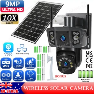 Wireless Solar Powered WiFi 9MP Dual Lens PTZ Outdoor CCTV Security Camera AU - Picture 1 of 12