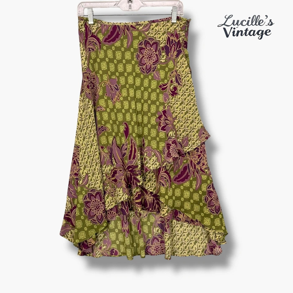 Vintage Y2K 90s Midi Skirt Size 10P Floral Flare Witchy Fairy Grunge Whimsigoth - Image 1 of 4