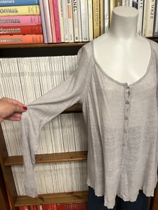 Oska Ladies 10 1 S Linen Top Jumper Sweater Sheer Long Draped Lagenlook Grey - Picture 1 of 11