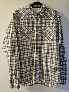Herren Guess Langarm Western Druckknopf Hemd Large schwarz-weiß kariert - Bild 1 von 11