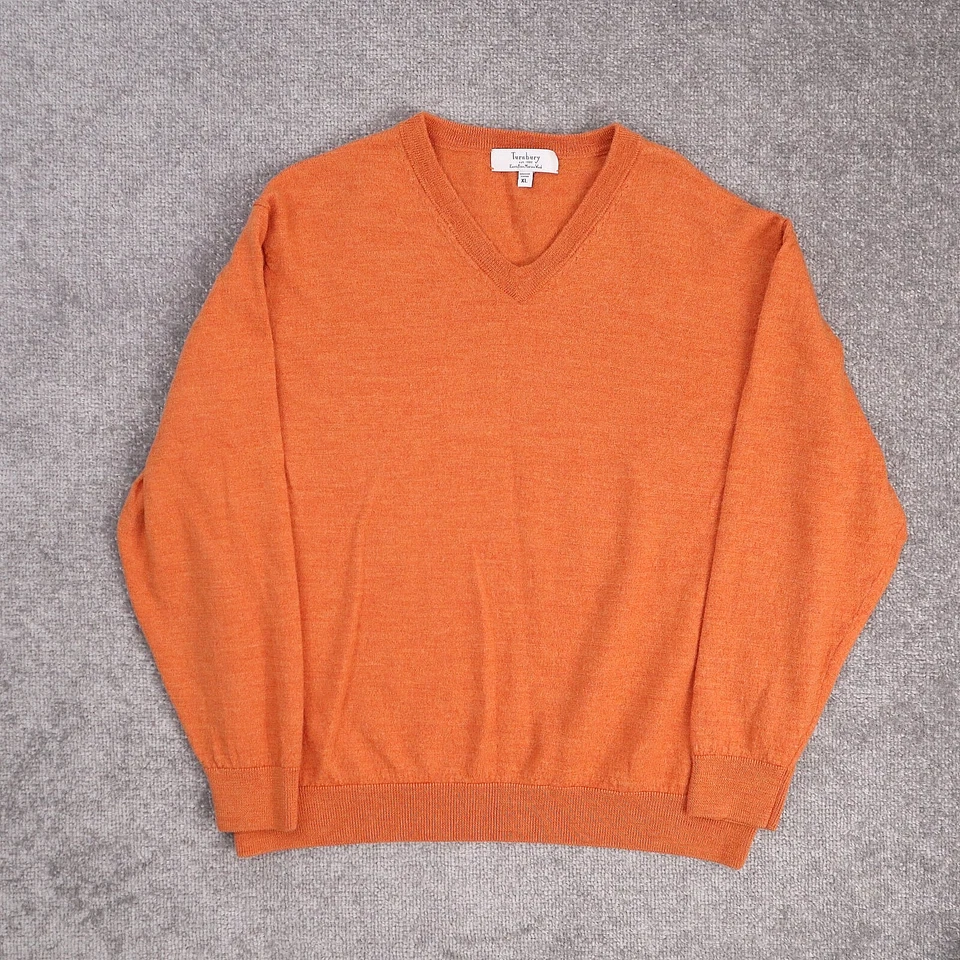 Turnbury 100% Merino Wool XL Orange Long Sleeve V Neck Pullover Sweater - Image 1 of 4