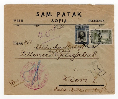 Primera Guerra Mundial Bulgaria Sofía Comisión de Censura Militar etiqueta sello comercial Viena cubierta Foto 1 de 2