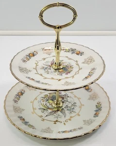 *Y) Avon by Wood & Sons Alpine White Ironstone 2 Tier Gilded Cake Plate - Picture 1 of 10