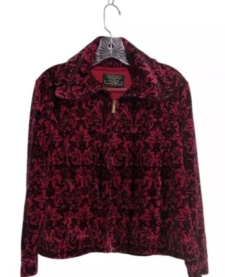 👠🧥❤️CHARTER CLUB Mujer P/M Rojo Negro Pana Cremallera Chaqueta Elástica. Foto 1 de 4