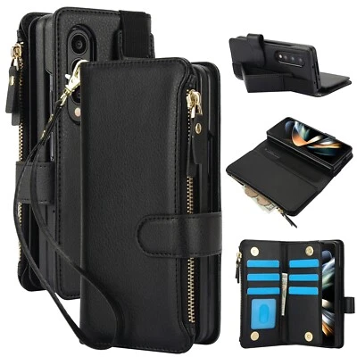 适用于三星 Galaxy Z 折叠 7/6/5/4/3 皮革钱包式保护壳 带拉链卡夹 — 第 1/4 张图片