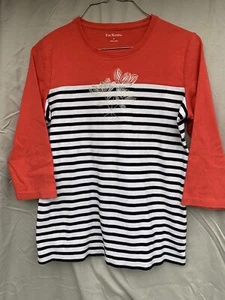 Kim Rogers Striped Shirt With Flower Design Size Small - Picture 1 of 3