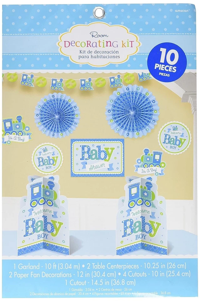 Welcome Little One Boy Blue Train Baby Shower Party Room Decorating Kit - Image 1 of 1