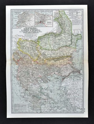 1902 Century Map Turkey in Europe Romania Bulgaria Constantinople Greece Athens  - Image 1 of 2