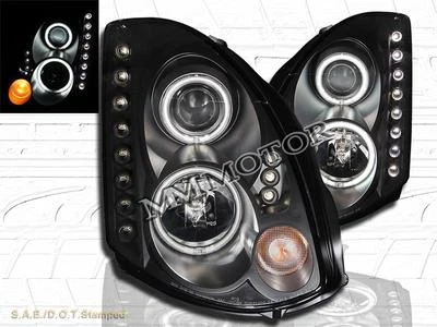 FIT FOR 03-05 INFINITI G35 CCFL HALO HID TYPE PROJECTOR LED HEADLIGHTS 2DR BLACK - Image 1 of 2