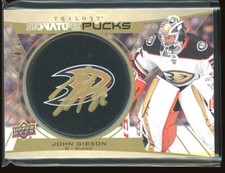 John Gibson 2020-21 Upper Deck Trilogy Signature Pucks Gold Team Logo #10/21