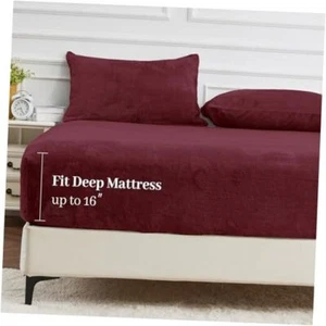 Fleece Fitted Sheet Size, Ultra Soft Faux Fur Deep Pocket Fitted Full Red - Picture 1 of 8
