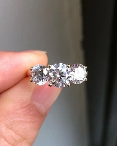 IGI Certified Lab Grown Three Stone Round Cut Engagement Ring - Picture 1 of 6