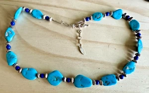 Collar Vintage Oso Corredor Plata Esterlina, Bella Durmiente Turquesa y Lapislázuli - Imagen 1 de 6
