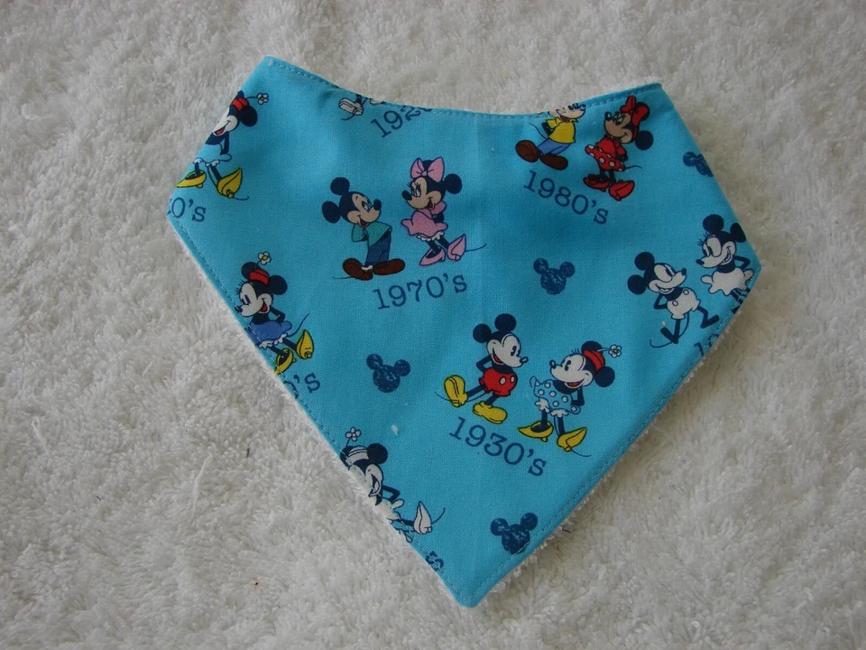 Mickey & Friends Blue Bandana Dribble Bibs Cotton Front Towelling Back Handmade - image 1 of 1