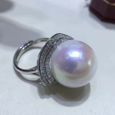 enorme anillo de perlas blancas redondas mar sur 16-17 mm 925s (mr) Foto 1 de 4