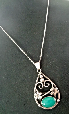 Silber Dänische Jugendstil Grün Chalzedon Anhänger Kurt C Herman Dehli c1970s - Bild 1 von 4