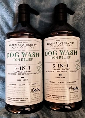 (2) PACK ROSEN APOTHECARY Dog Wash ITCH RELIEF Oatmeal Aloe 32 oz FRESH SCENT