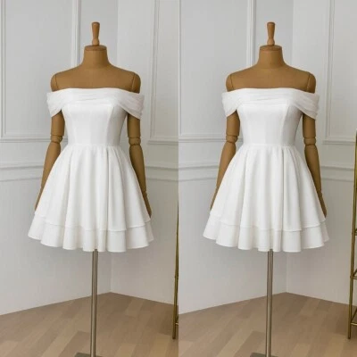 Short Wedding Dresses Beach Off Shoulder White Mini Summer Ivory Ball Gowns - Image 1 of 4