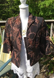 Stunning MARINA size 6 brown taffeta jacket 3/4 sleeves - Picture 1 of 7
