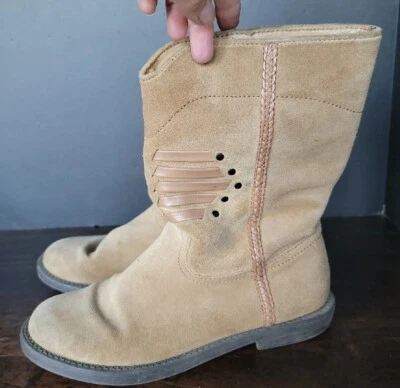 CALVIN KLEIN Kourtney Tan Suede LEATHER MOTO BOOTS sz 9us 40 Eu Womens - Image 1 of 4