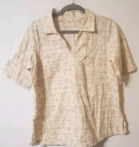 Handmade Religious Top S/M Beige Ten Commandments Short Sleeve V Neck Religious - Picture 1 of 4
