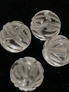 4x Bead Lot Carved Chinese Clear Quartz Rock Crystal Lotus Flower Round 10mm - Picture 1 of 5