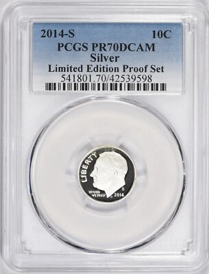 2014 S PCGS PR70DCAM Limited Edition Silver Proof Roosevelt Dime 98 - Image 1 of 2