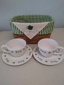 MSRF, INC Tea Cup and Saucer Set with Basket Ceramic Green Coffee Mug - Picture 1 of 10