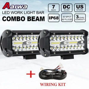 2x 7inch LED Work Light Bar Flood Spot Combo Fog Driving Offroad Lights + Wiring - Picture 1 of 11