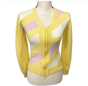 Puma Damen Golf Pullover adrette Strickjacke mit durchgehendem Reißverschluss pink gelb Vintage Y2K Jacke gebraucht, in einwandfreiem Zustand - Bild 1 von 7