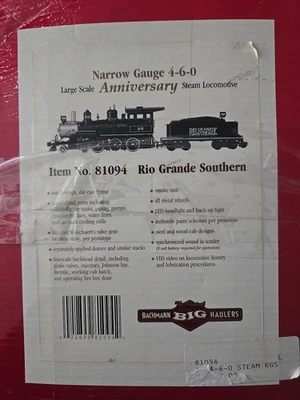 Bachmann 81094 Rio Grande Southern Anniversary 4-6-0 Steam Loco. & Tender w/ Box - Image 1 of 4