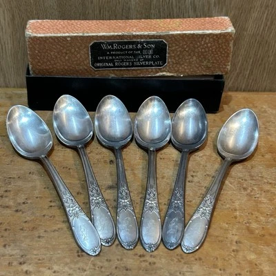 БОРДОВЫЙ ака шампанское 1934 чайная ложка WM ROGERS лот из 6 оригинальной коробки - Изображение 1 из 4