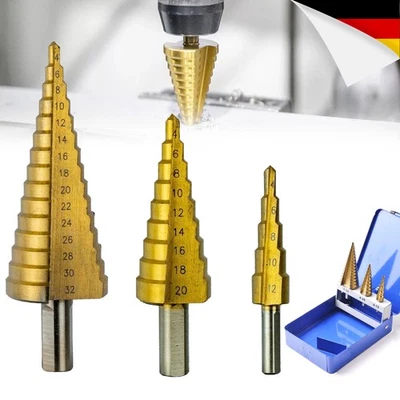 MARKENLOS HSS Stufenbohrer Set 3-teilig Titan TIN Metall 4-32 mm Kegelbohrer Schälbohrer