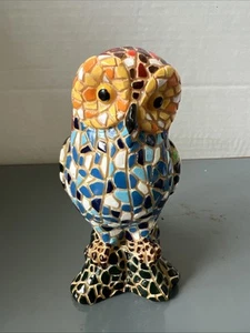 Vintage Mosaik Glückseule handbemalt Skulptur Stein Harz 4,5" mehrfarbig - Bild 1 von 9